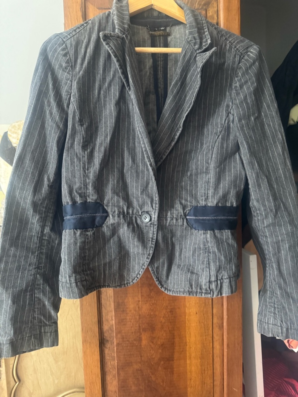 Theory Gray Pinstripe Blazer Jacket - Size L